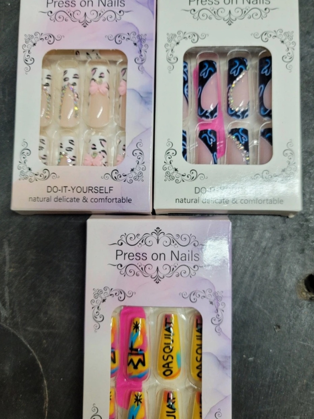 Press on Nails Set - Pink, Blue, Yellow Designs